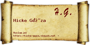 Hicke Géza névjegykártya
